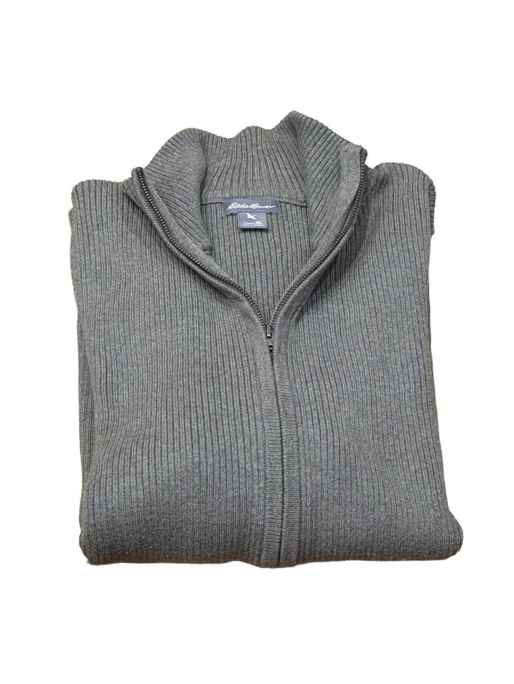 Eddie Bauer Cardigan Full Zip Sweater Ribbed Gray Womens XL Mockneck Stretchy